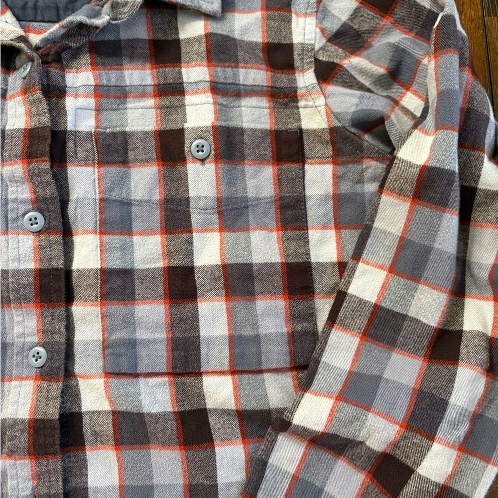 REI Co Op Blue Plaid Flannel LS Shirt Cotton Outdoor Nature Hiking Women Large - Picture 5 of 12